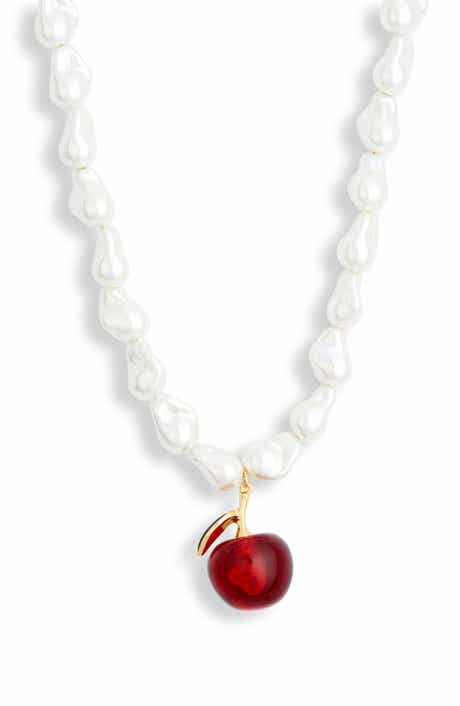 Cherry Pendant Imitation Pearl Necklace