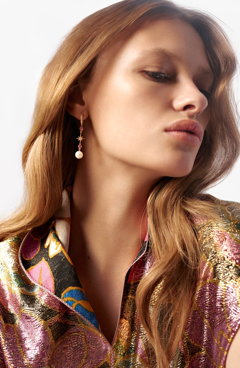 Marlo Laz Elixir Single Linear Pearl, Diamond & Stone Drop Earring, Alternate, color, 