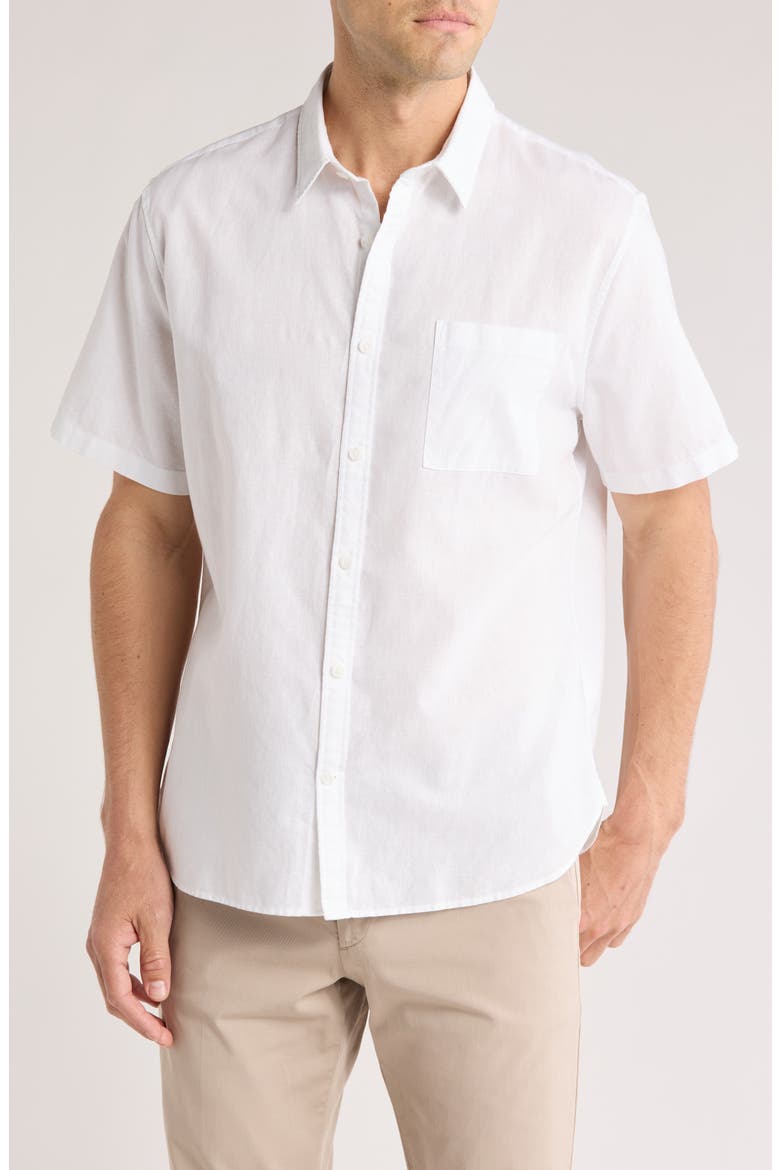 Classic Fit Short Sleeve Linen Blend Button-Up Shirt, Main, color, OPTIC WHITE