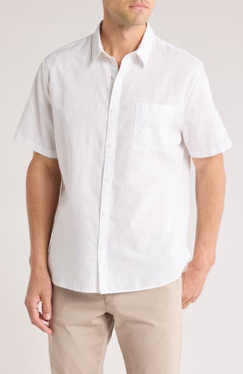Vince Classic Fit Short Sleeve Linen Blend Button-up Shirt In White