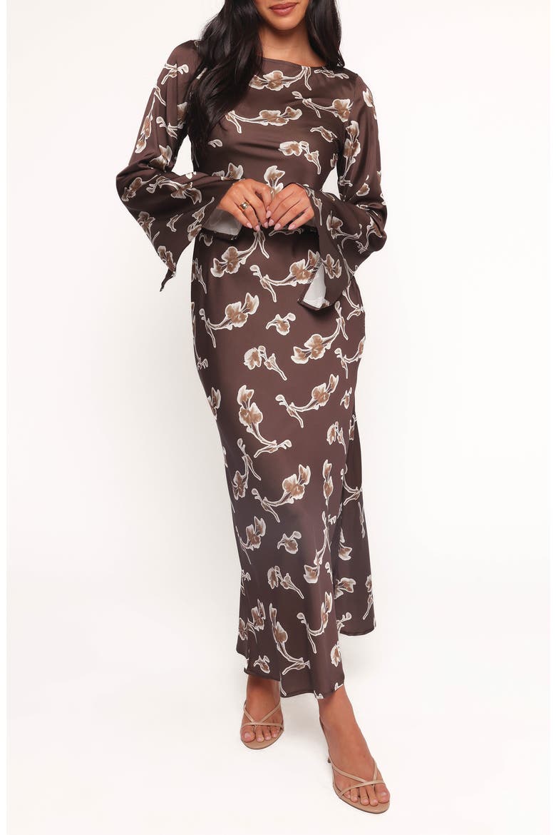 Maia Print Long Sleeve Maxi Dress, Main, color, CHOCOLATE ORCHID