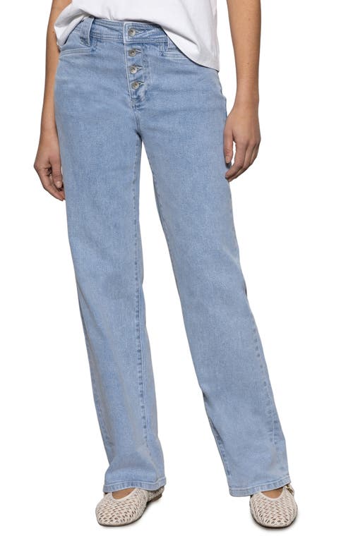 Shop Sanctuary Luna Exposed Button Relaxed Straight Leg Jeans In Blue Moon