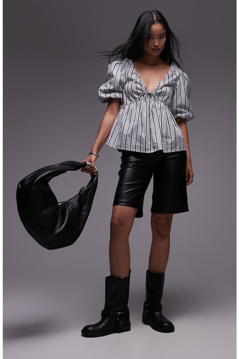 Poplin Puff Sleeve Top, Alternate, color, BLACK