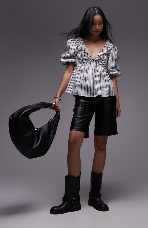 Topshop Poplin Puff Sleeve Top In Black
