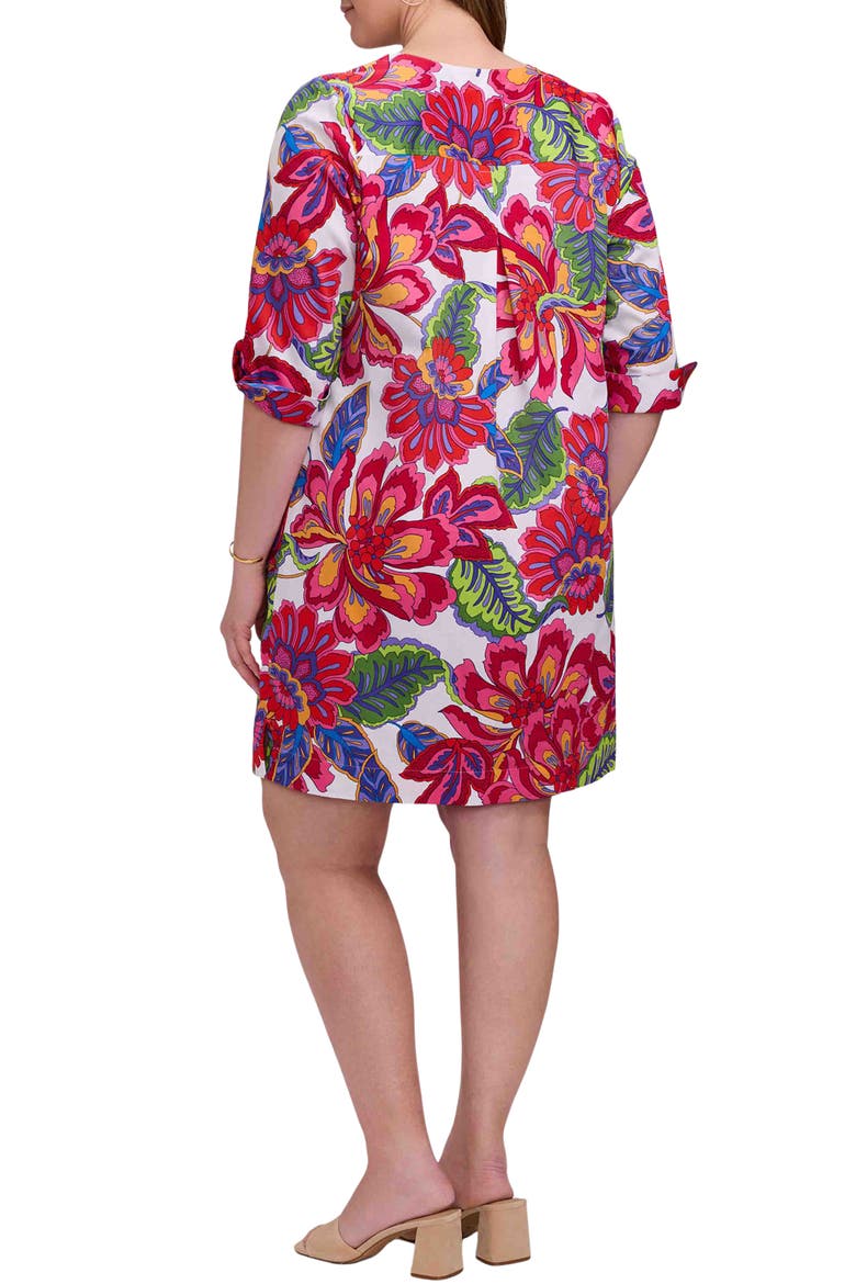 Vena Paradise Blooms Print Cotton Shift Dress, Alternate, color, PINK/ WHITE MULTI