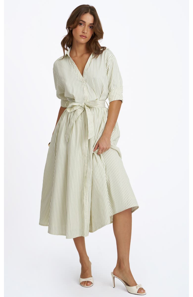 Miss Circle Danica Poplin Striped Shirt Midi Dress, Main, color, Green