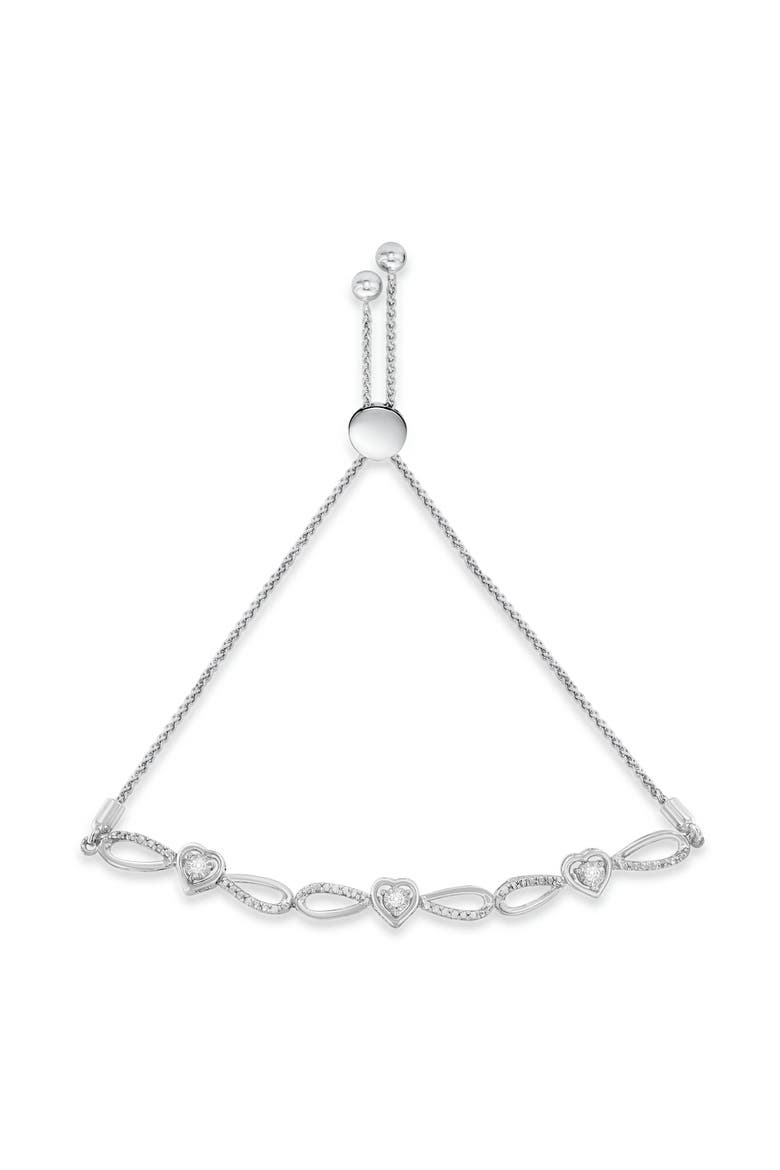 Silver Diamond Accent Heart and Infinity Adjustable Bolo Bracelet, Alternate, color, White