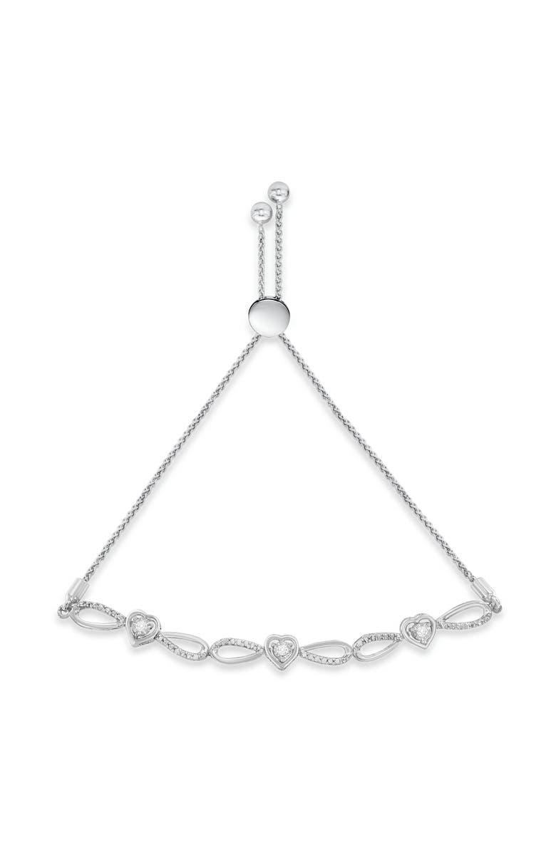 Haus of Brilliance Silver Diamond Accent Heart and Infinity Adjustable Bolo Bracelet, Alternate, color, White