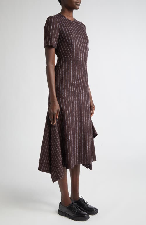Erdem Pinstripe Short Sleeve Wool & Mohair Blend Midi Dress In Brown