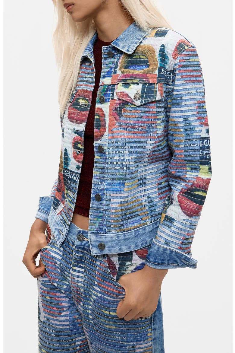 Printed Cotton Denim Jacket, Main, color, MEDIUM BLUE