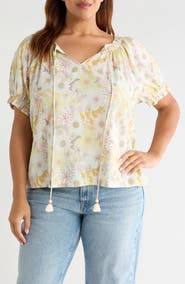Liverpool Los Angeles Floral Gathered Split Neck Top