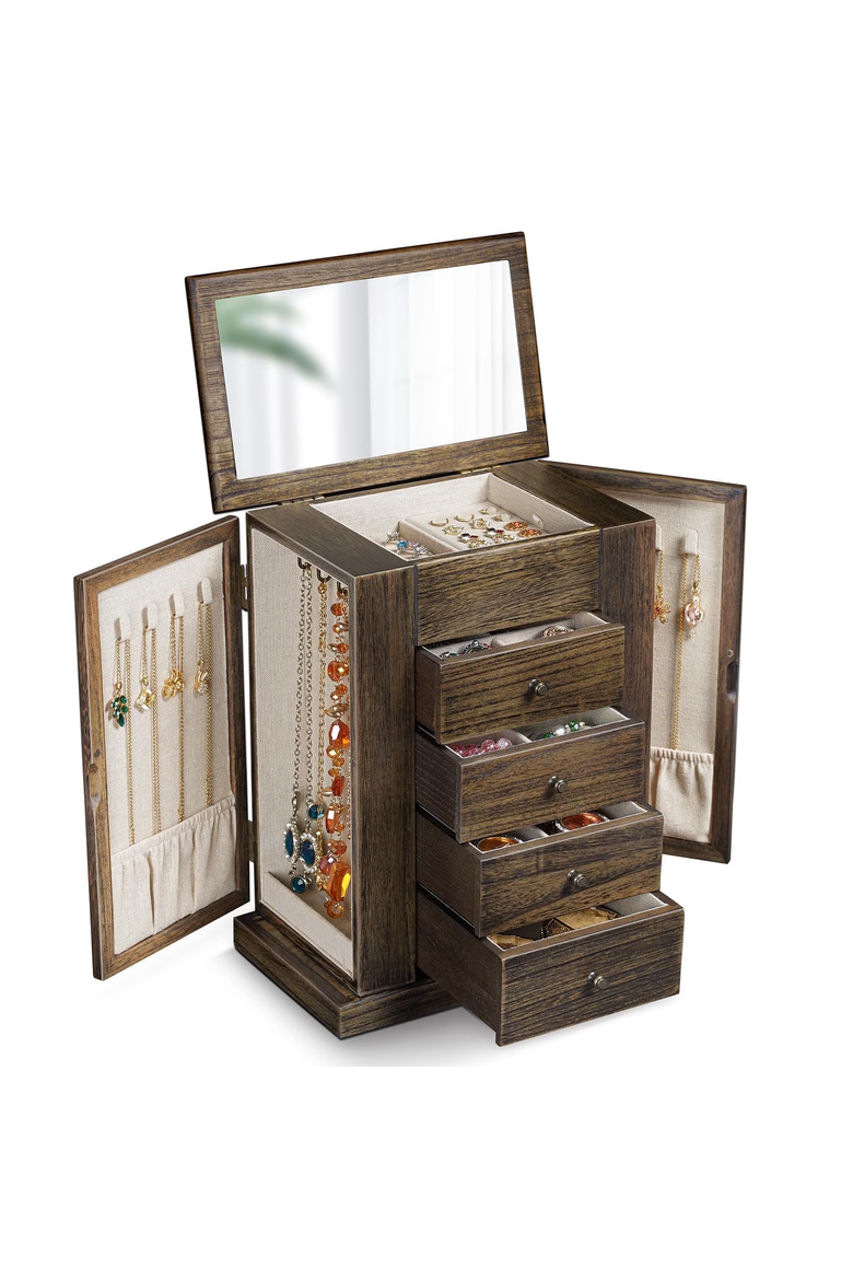 Rustic Solid Wood Jewelry Box Organizer, Main, color, Light Taupe