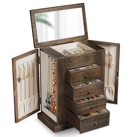 Rustic Solid Wood Jewelry Box Organizer