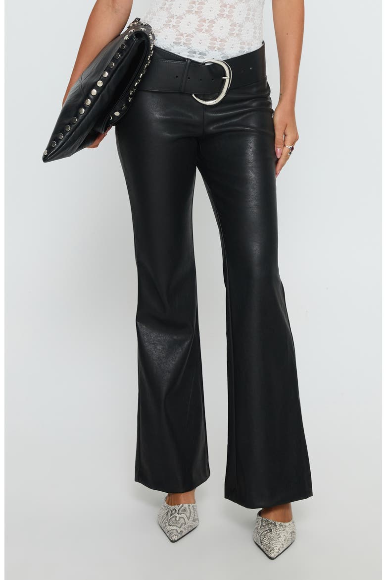 Azria Faux Leather Flared Pants, Alternate, color, BLACK
