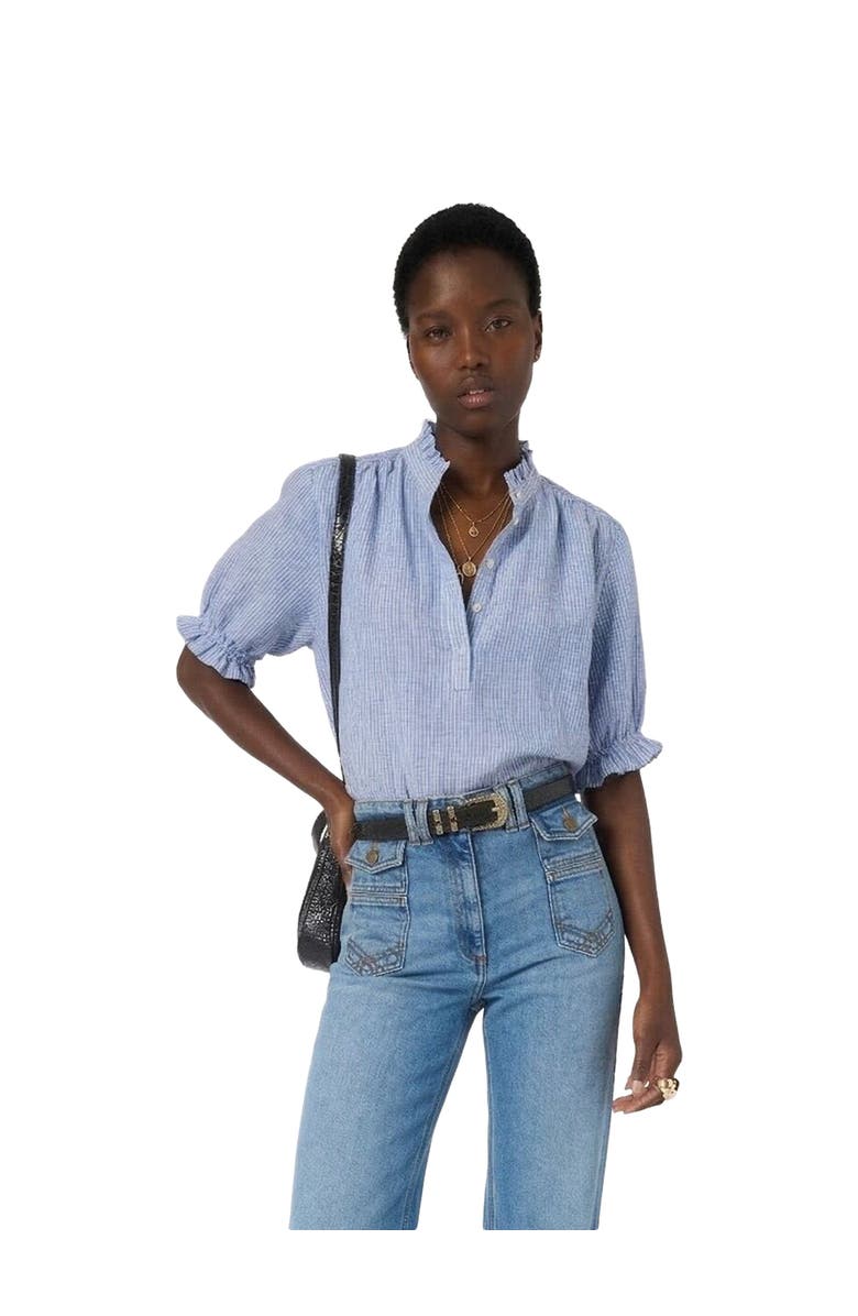 GERARD DAREL Cezia Ruffled Sleeved Linen Blouse, Main, color, Cloud