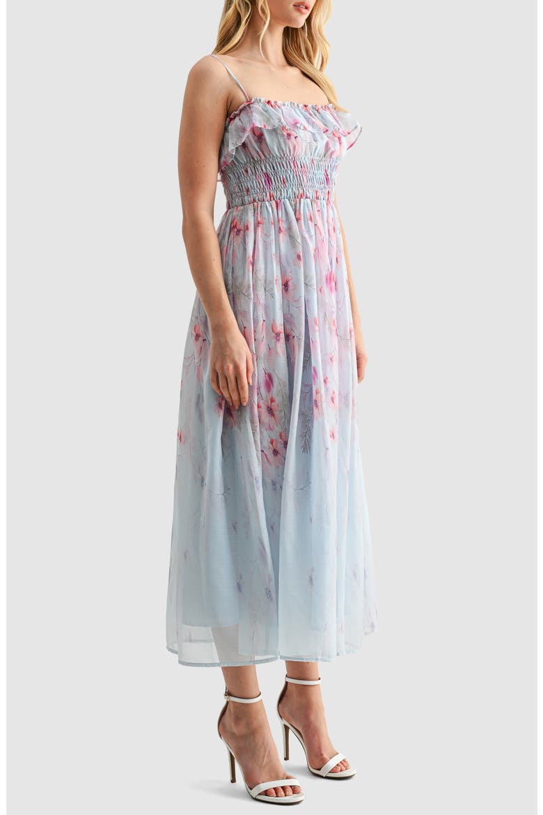 Ruffle Smocked Midi Dress, Alternate, color, BLUE FLORAL