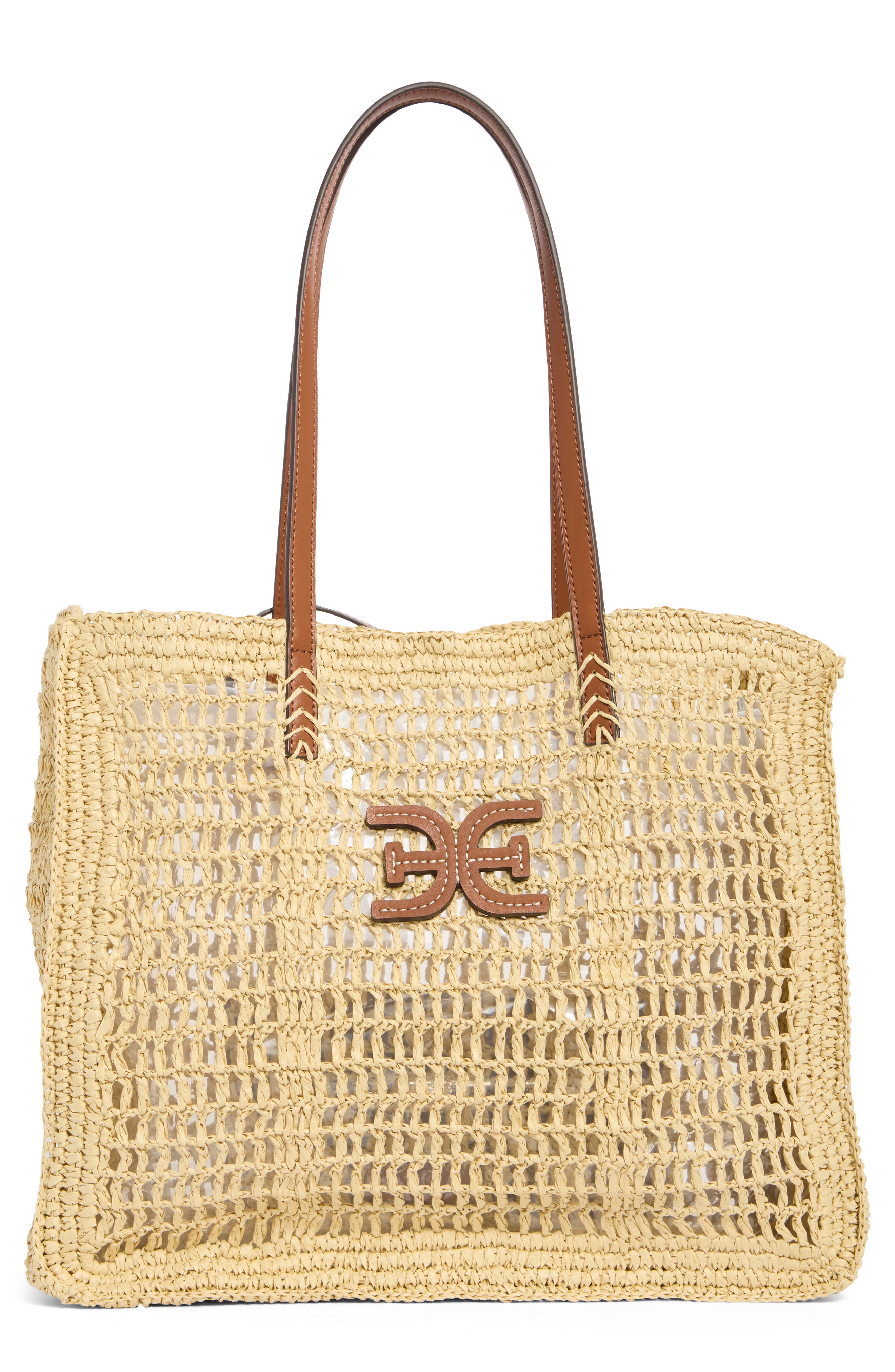 Sam Edelman Lizzie Raffia Tote Bag, Main, color, Cognac
