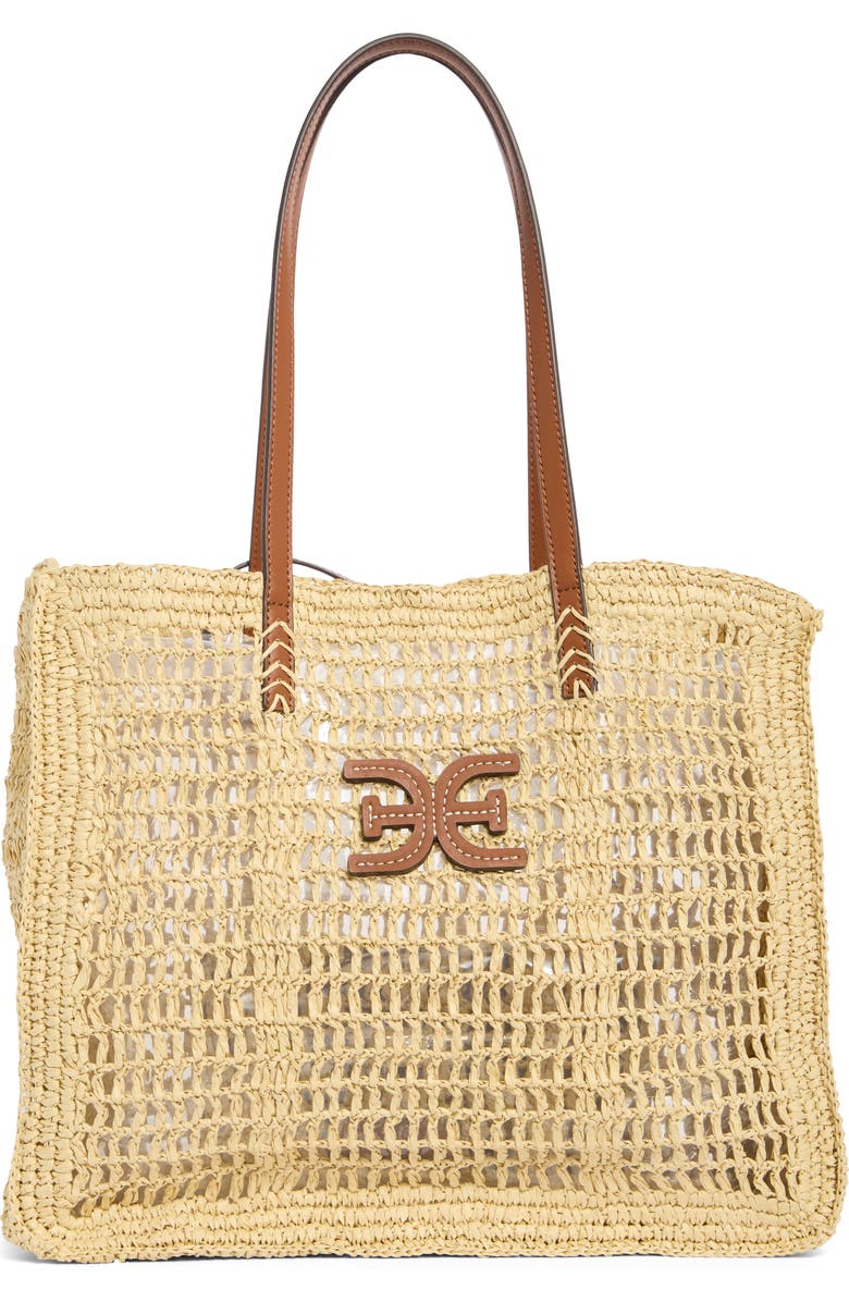 Sam Edelman Lizzie Raffia Tote Bag, Main, color, Cognac