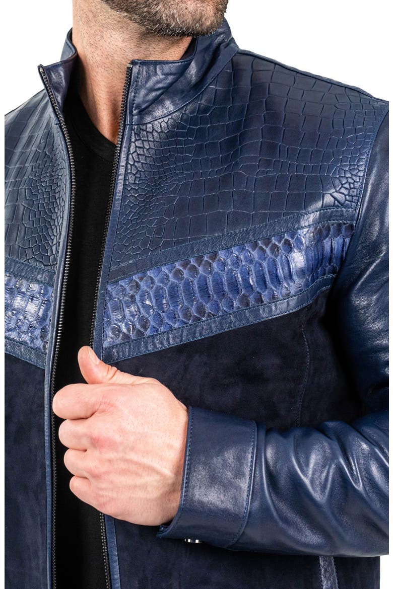 Pythonshield Blue Snakeskin Embossed Leather Jacket, Alternate, color, BLUE