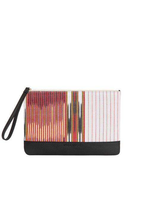 Puli Calfskin & Handloomed Fabric Clutch