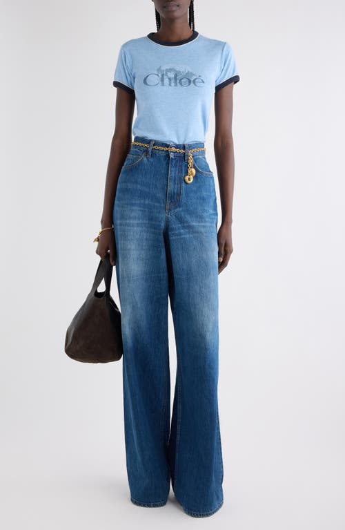 Chloé Logo Cotton Ringer Graphic T-shirt In Blue