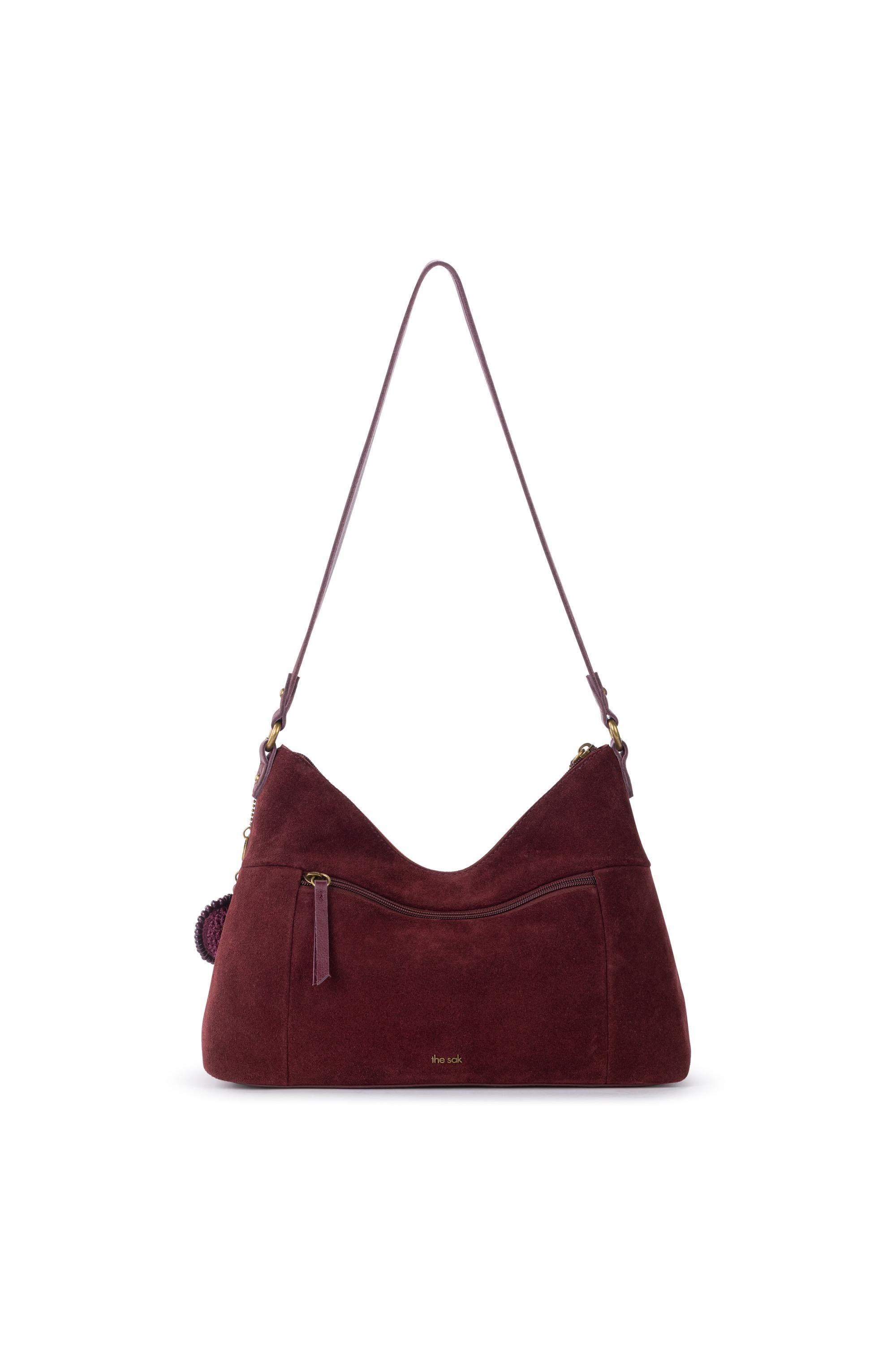 Melrose Leather Shoulder Bag, Alternate, color, Black Cherry Suede Heart