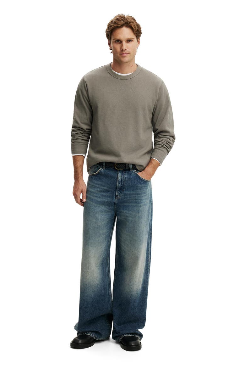 Men's Cropped Fit Long Sleeve, Alternate, color, Slate Stone Waffle