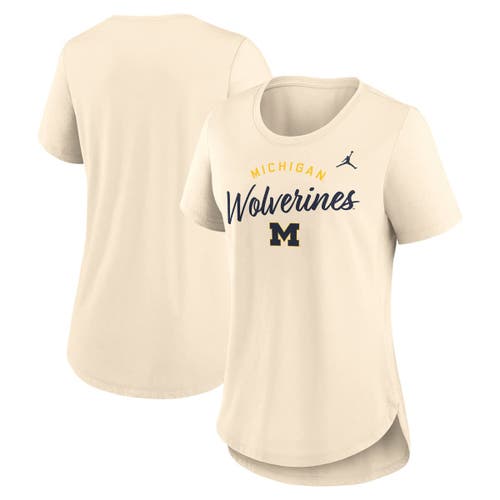 Jordan Brand Cream Michigan Wolverines Script Logo Tri-blend T-shirt