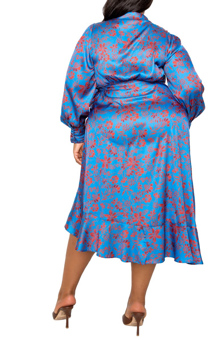 BUXOM COUTURE Floral Long Sleeve Satin Wrap Dress, Alternate, color, 