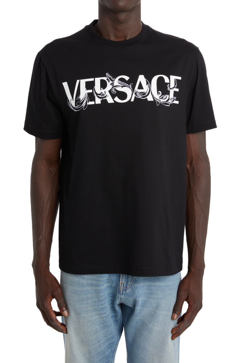 Versace Men's Fleur Embroidered Logo Graphic Tee, Main, color, 