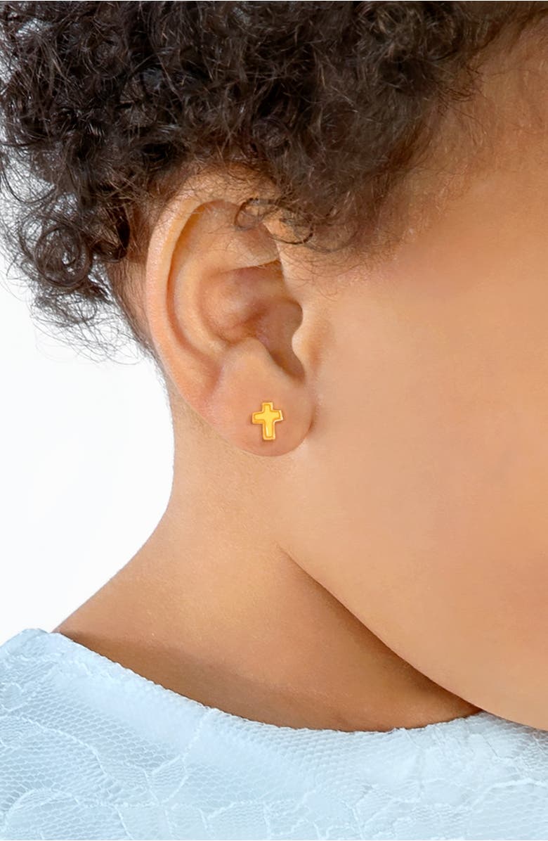 Tiny Blessings 14K Gold Simple Cross Stud Earrings, Alternate, color, 14K Yellow Gold