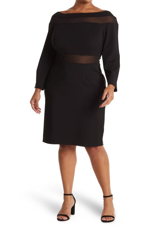 Luna Mesh Panel Off-the-Shoulder Midi Dress (Plus)