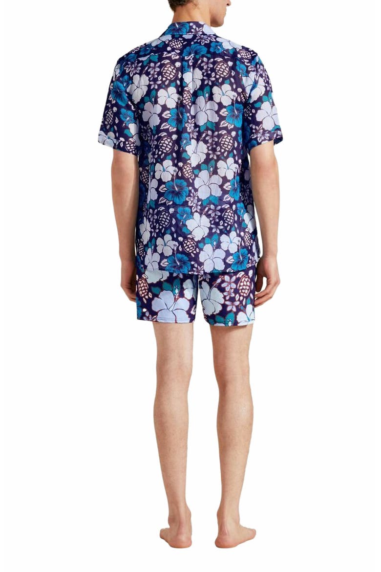 Men's Bowling Linen Tropical Turtles Shirt, Alternate, color, MINUIT
