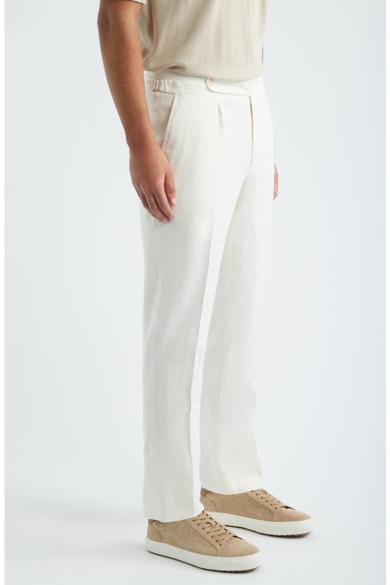Parma Pleated Linen & Cotton Stretch Twill Dress Pants, Alternate, color, ECRU
