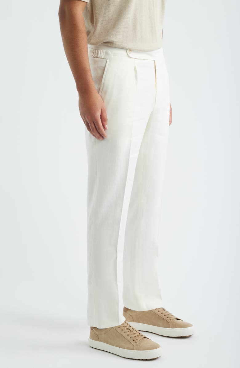 Jack Victor Parma Pleated Linen & Cotton Stretch Twill Dress Pants, Alternate, color, Ecru