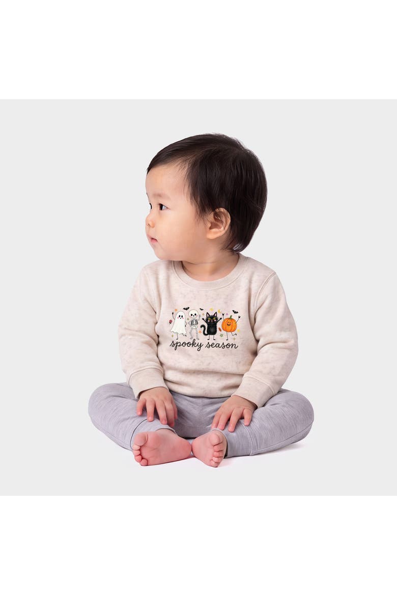 Spooky Season Stick Figures Infant Crew Fleece Sweatshirt, Main, color, Natural