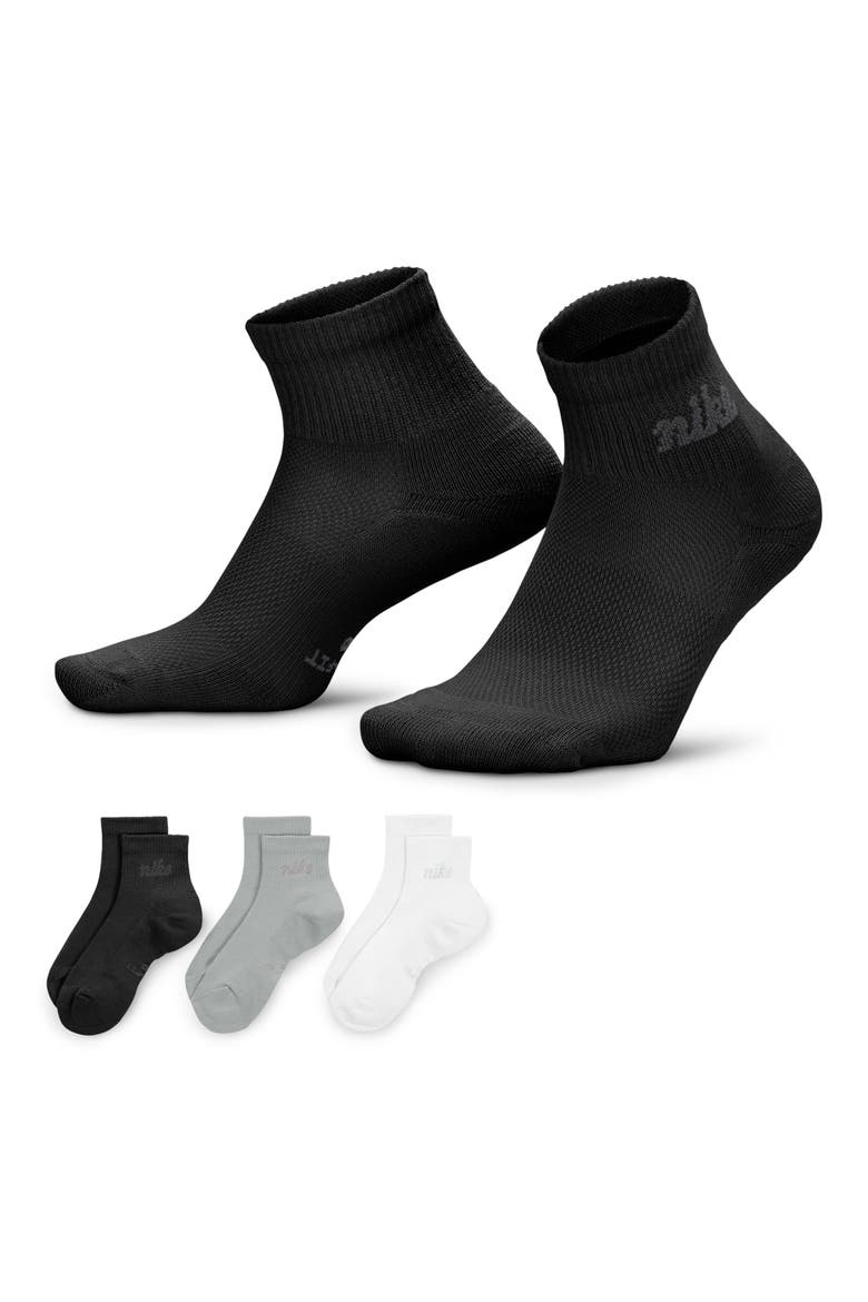 Everyday Elevated Assorted 3-Pack Ankle Socks, Alternate, color, BLACK/LIGHT SMOKE GREY/WHITE