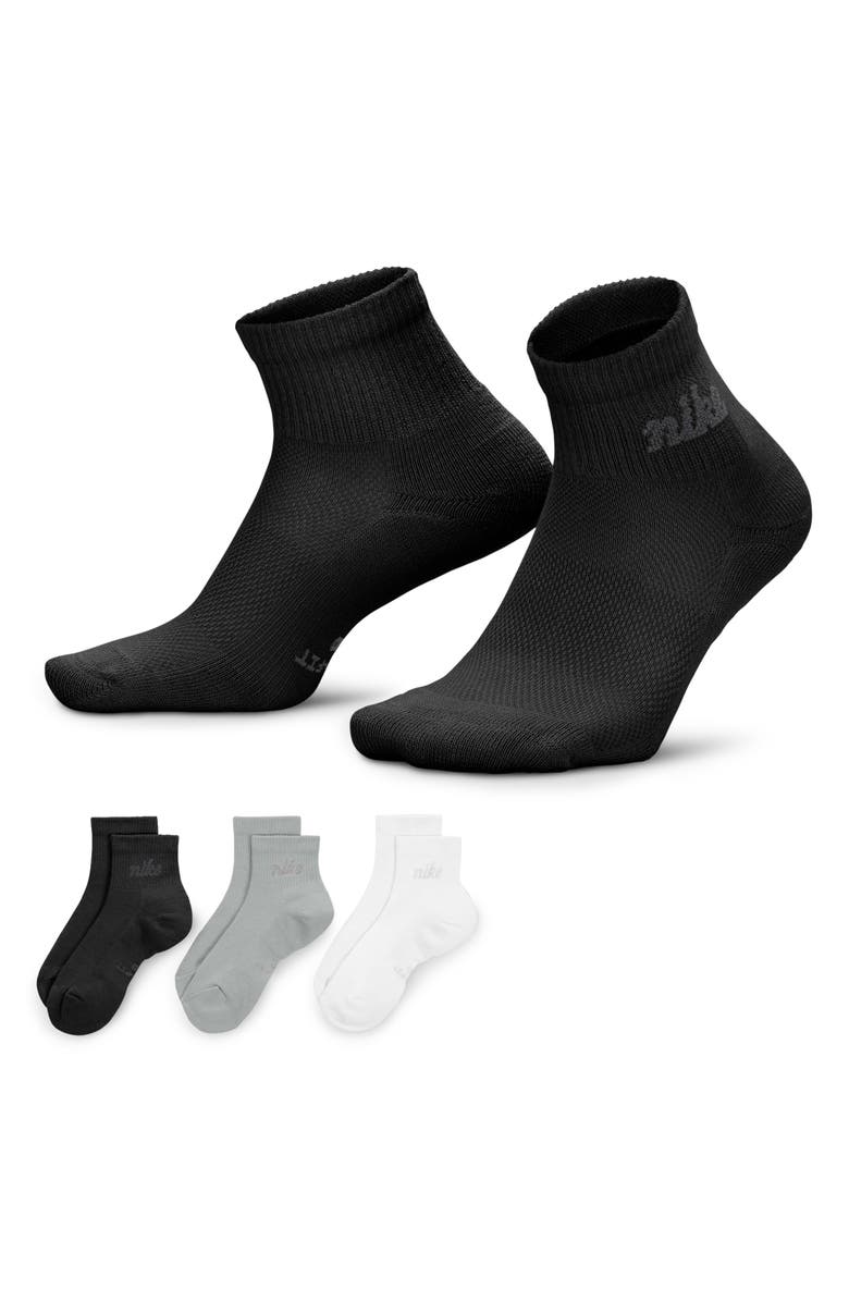 Nike Everyday Elevated Assorted 3-Pack Ankle Socks, Alternate, color, Black/Light Smoke Grey/White