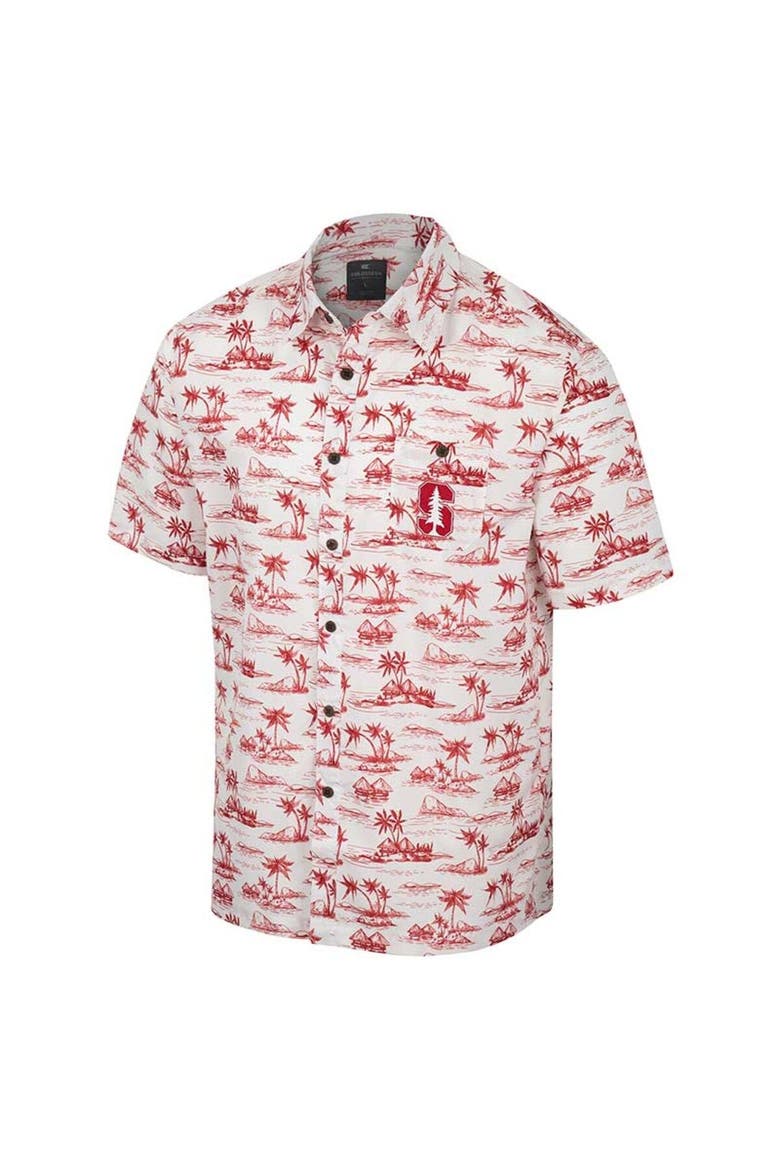 Men's Colosseum White Stanford Cardinal Spontaneous is Romantic Camp Button-Up Shirt, Alternate, color, White