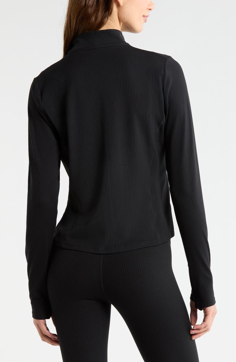 Zella Thrive Rib Knit Zip Front Sweatshirt, Alternate, color, Black