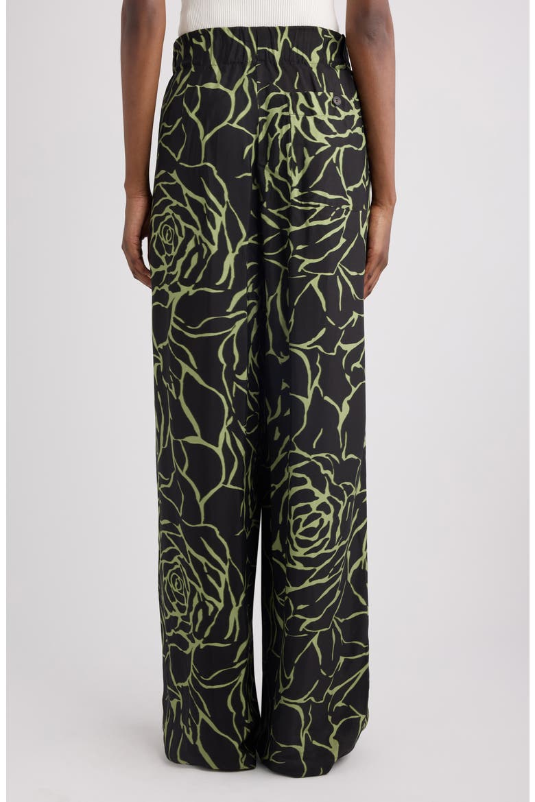 Pila Giant Couture Rose Print Pleated Wide Leg Twill Pants, Alternate, color, BLACK