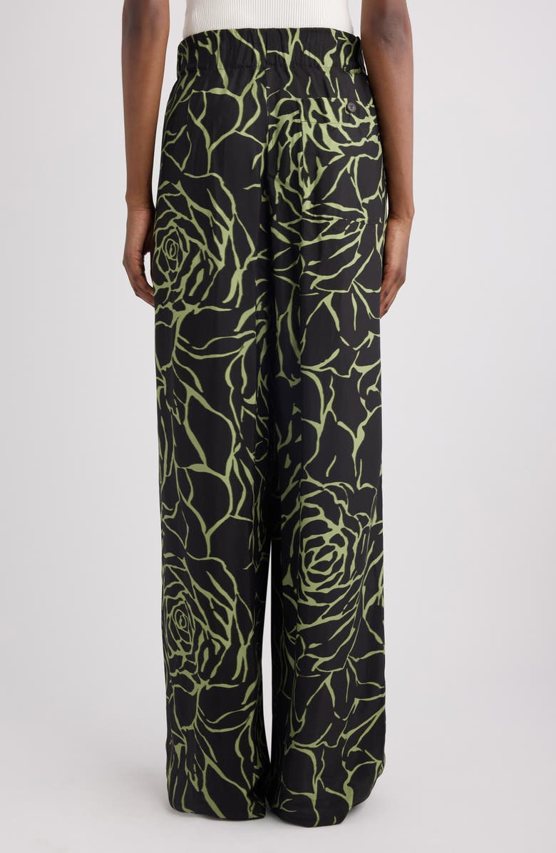 Dries Van Noten Pila Giant Couture Rose Print Pleated Wide Leg Twill Pants, Alternate, color, Black