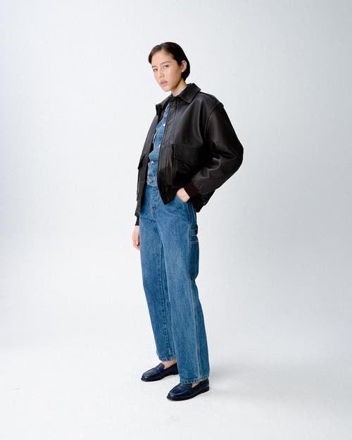 Hommegirls Brown Oversized Leather Bomber Jacket In Black