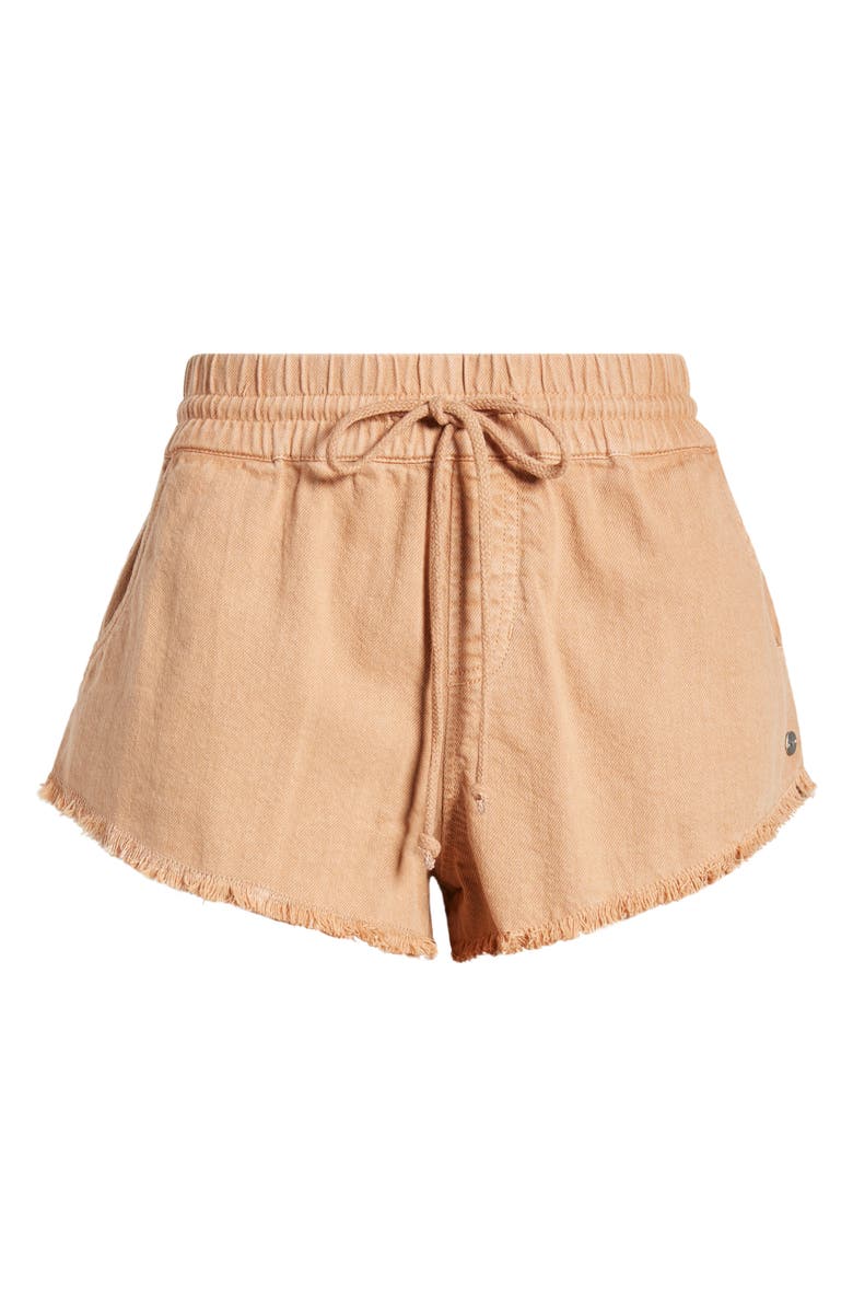 Roxy Scenic Drawstring Waist Fray Hem Cotton Twill Shorts, Alternate, color,