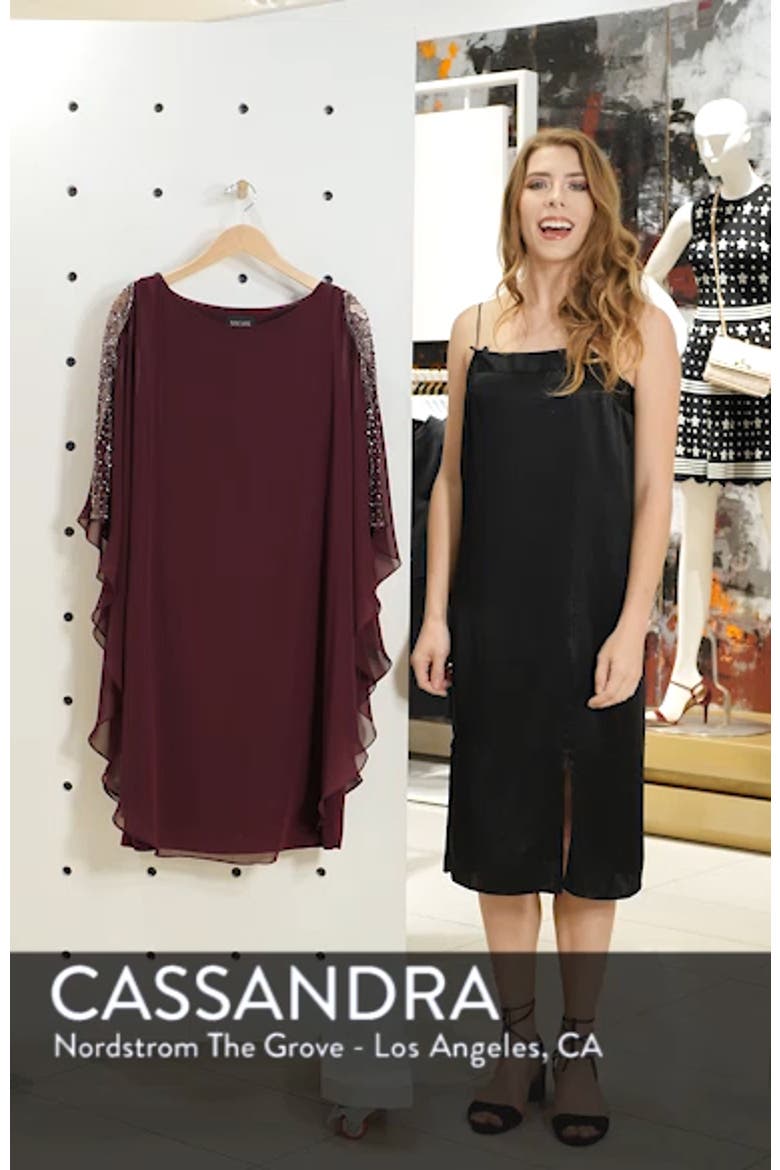 Xscape Chiffon Overlay Beaded Sleeve Cocktail Dress video