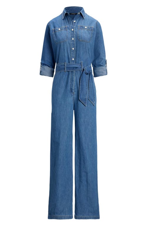 Ralph Lauren Petite Denim Wide-leg Jumpsuit In Opal Wash