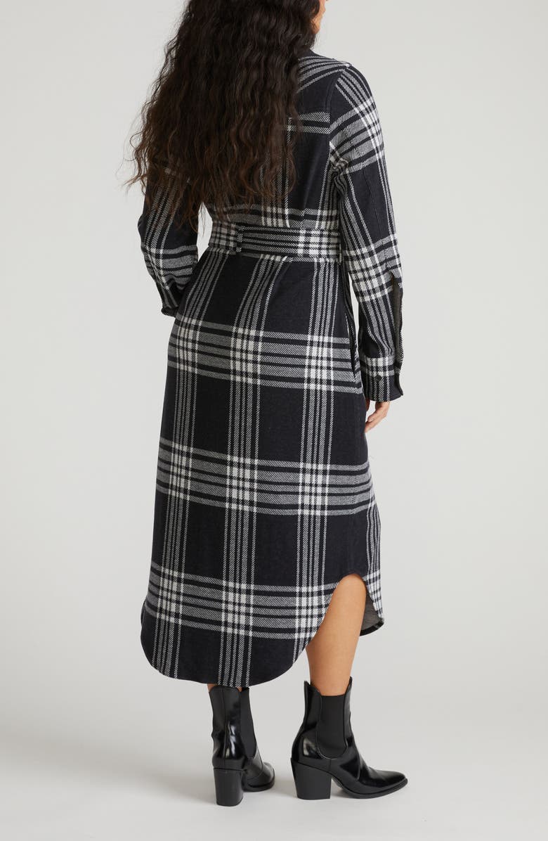 Universal Standard Morgan Long Sleeve Stretch Flannel Midi Shirtdress, Alternate, color, Highland Hug Black Plaid