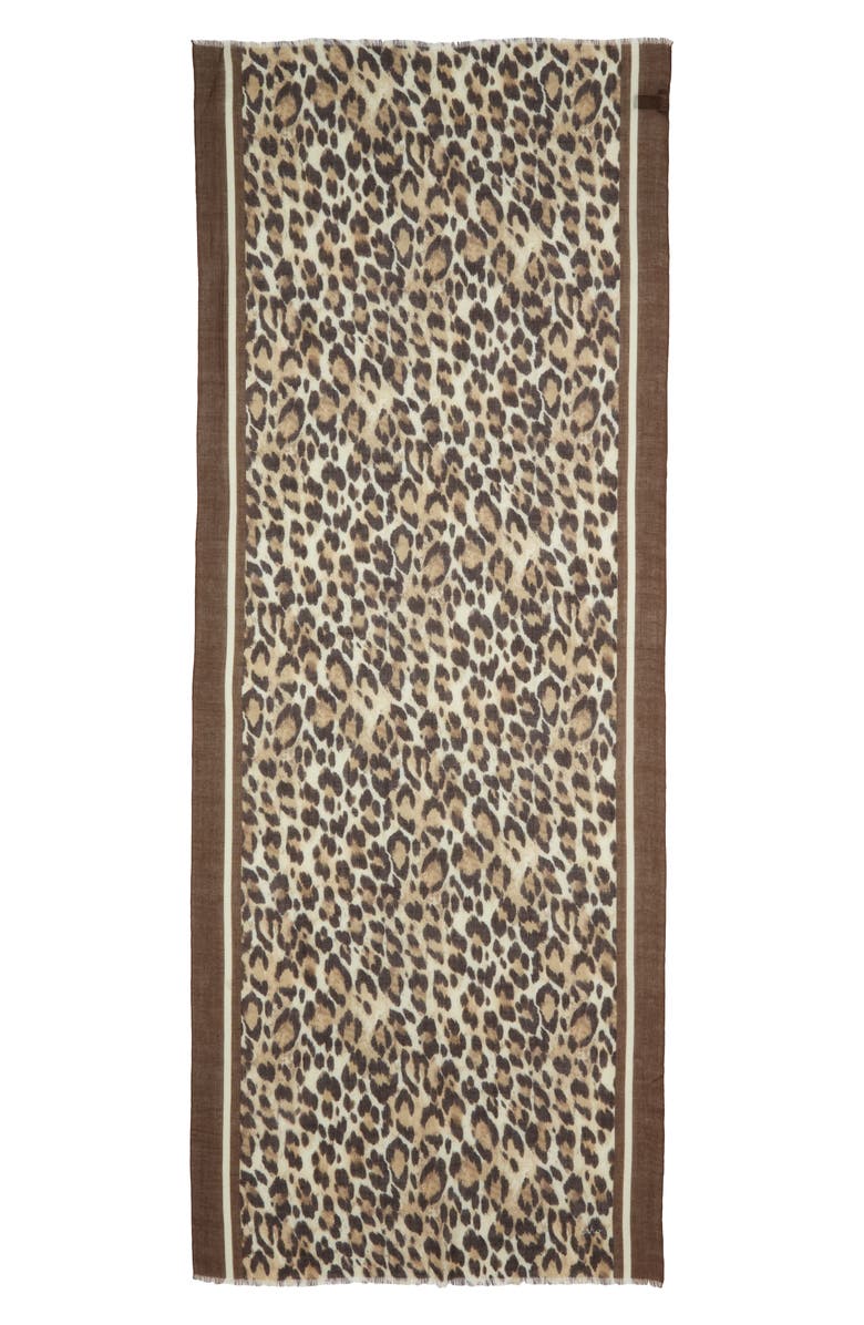 Echo Leopard Spot Wool Blend Fringe Scarf, Alternate, color, Camel