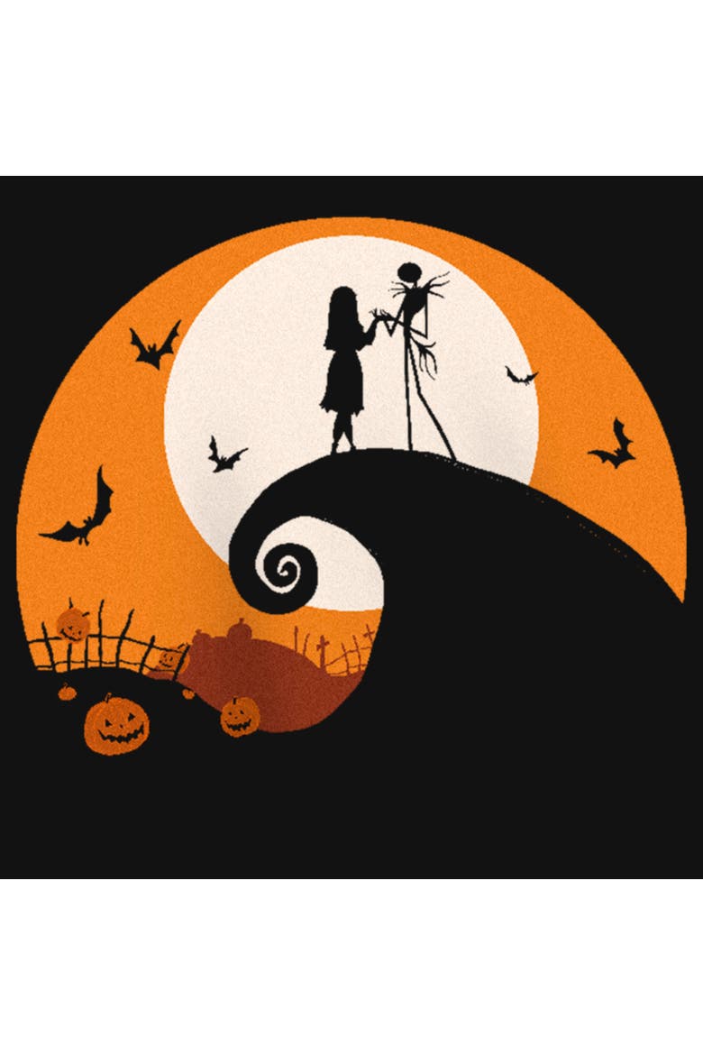 Girl's The Nightmare Before Christmas Jack and Sally on Spiral Hill T-Shirt, Alternate, color, Black