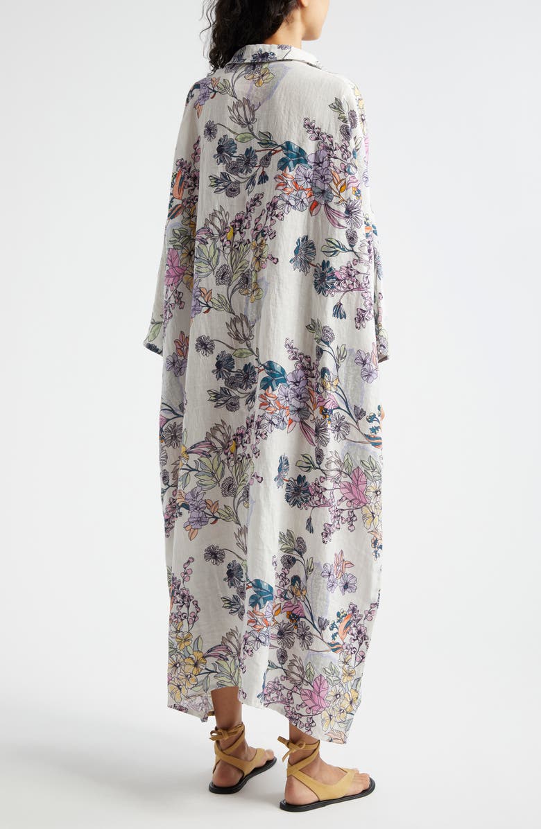 La Vie Style House Everyday Floral Long Sleeve Linen Cover-Up Caftan, Alternate, color, 